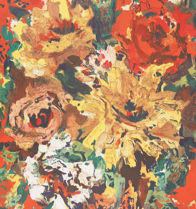 Henry Maurice D'ANTY : Vase de fleurs au fond rouge - Lithographie (détail)