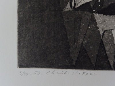 Christian D'ESPIC : Visage du Christ - Gravure (détail)
