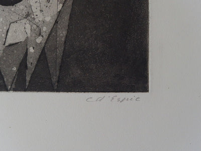 Christian D'ESPIC : Visage du Christ - Gravure (détail)