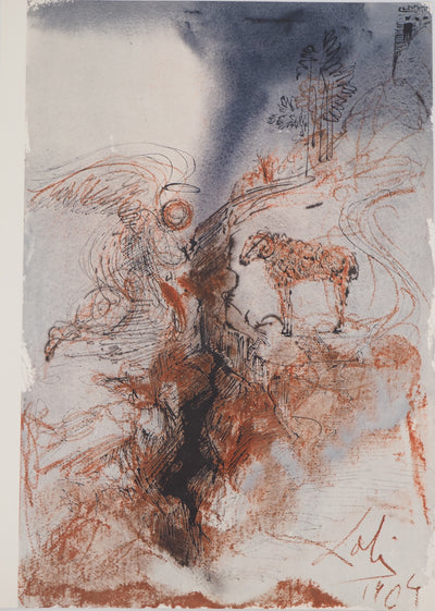 Salvador DALI : Biblia Sacra : Ange et Bélier, Lithographie originale (vue générale) - Crédit photo : Galerie Art.Paris