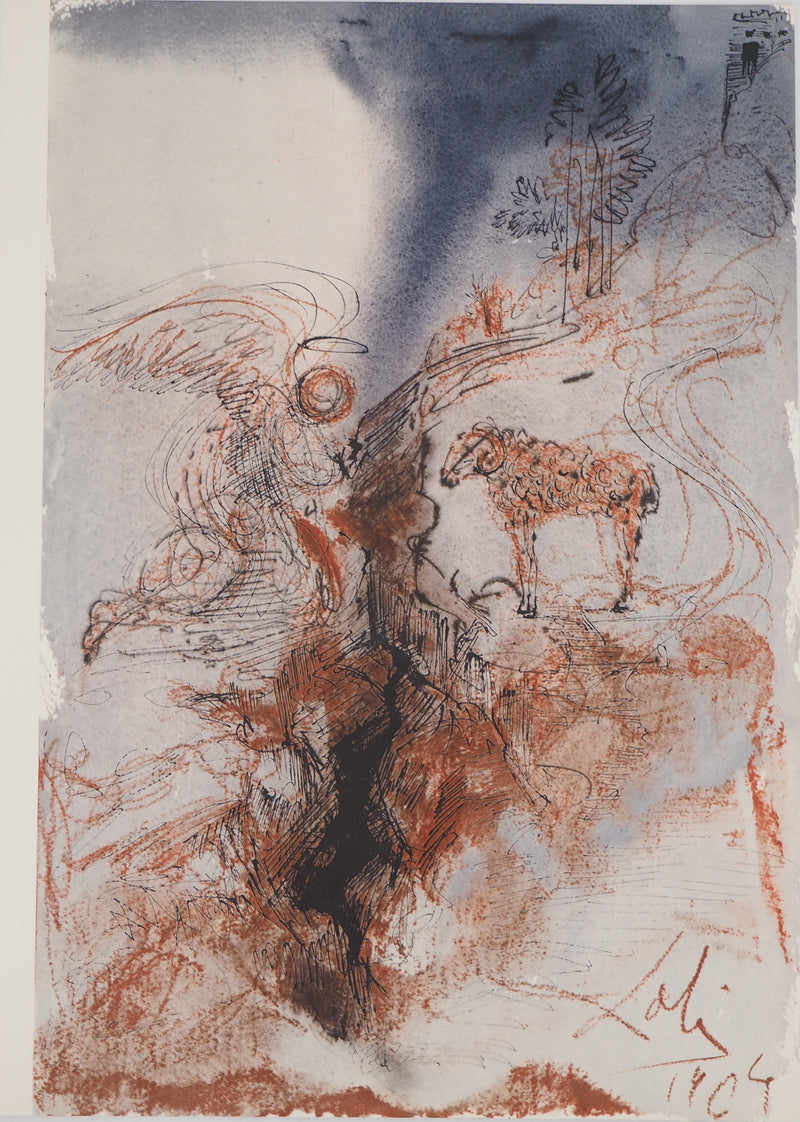 Salvador DALI : Biblia Sacra : Ange et Bélier, Lithographie originale (vue générale) - Crédit photo : Galerie Art.Paris