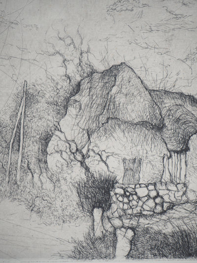 Jean-Claude DARMON : La chaumière - Gravure (détail)