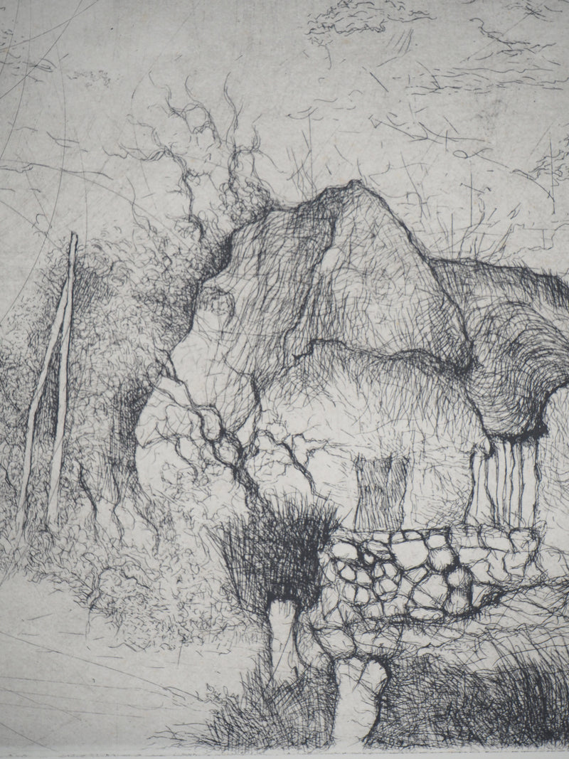 Jean-Claude DARMON : La chaumière - Gravure (détail)