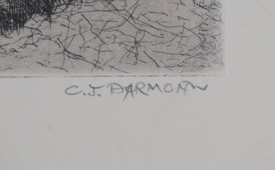 Jean-Claude DARMON : La chaumière - Gravure (détail)