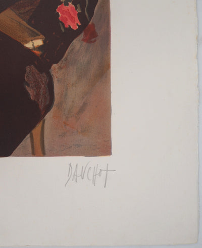 Gabriel DAUCHOT : L'arlequin à la rose - Lithographie (détail)
