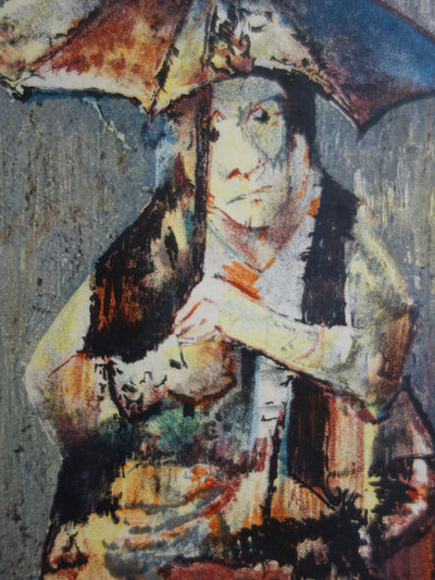 Gabriel DAUCHOT : Femme au parapluie - Lithographie (détail)