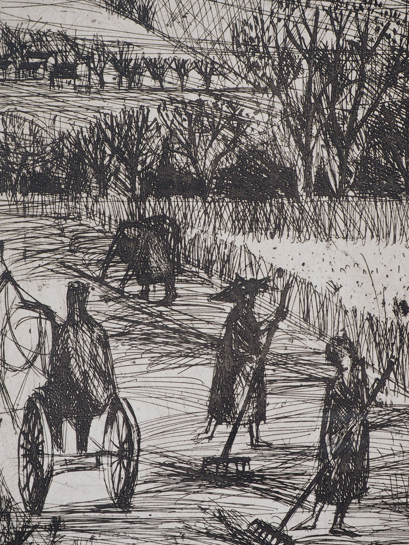 F. DAVID : La moisson - Gravure (détail)