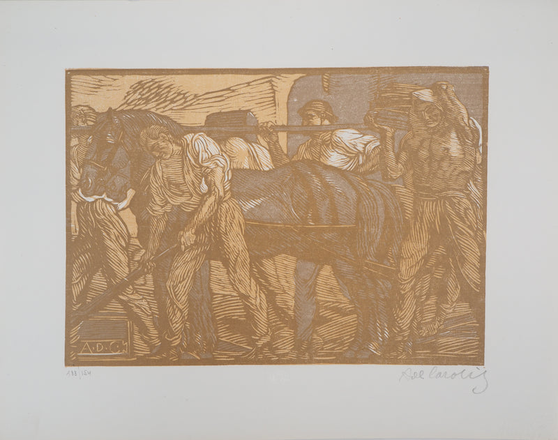 Adolpho DE CAROLIS : Le Travail, 1923 - Gravure sur bois (détail)