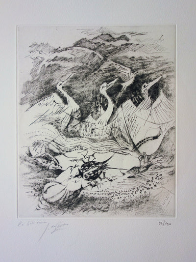 Germaine DE COSTER : La bête noire - Gravure (détail)