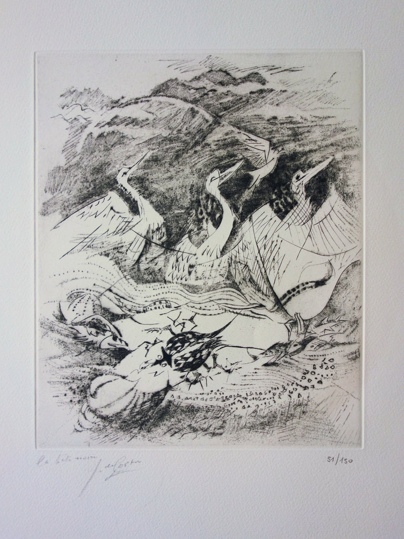 Germaine DE COSTER : La bête noire - Gravure (détail)
