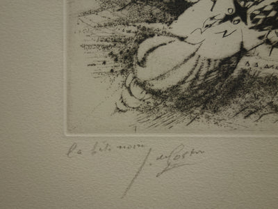 Germaine DE COSTER : La bête noire - Gravure (détail)