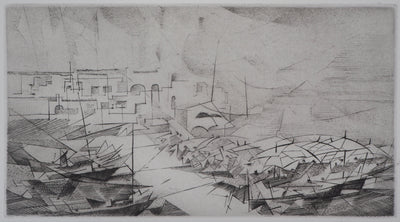 Germaine DE COSTER : Le petit port, 1979 - Gravure