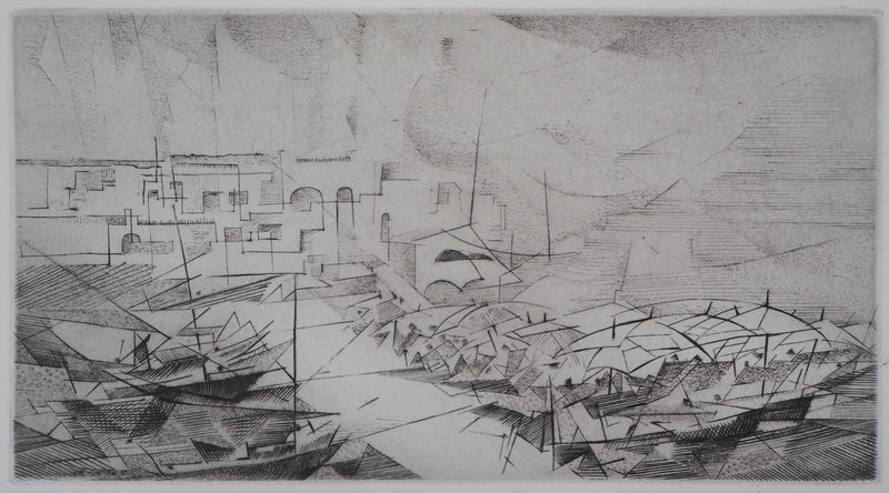 Germaine DE COSTER : Le petit port, 1979 - Gravure
