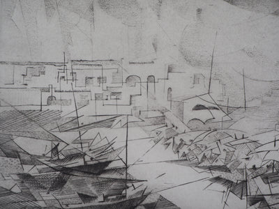 Germaine DE COSTER : Le petit port, 1979 - Gravure (détail)