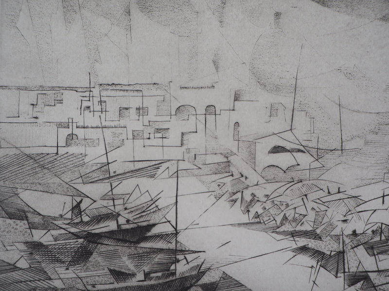 Germaine DE COSTER : Le petit port, 1979 - Gravure (détail)
