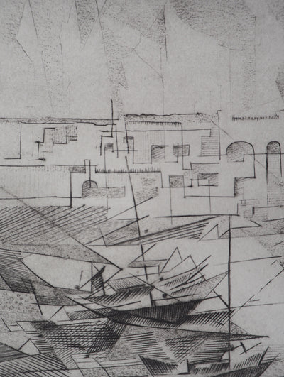 Germaine DE COSTER : Le petit port, 1979 - Gravure (détail)
