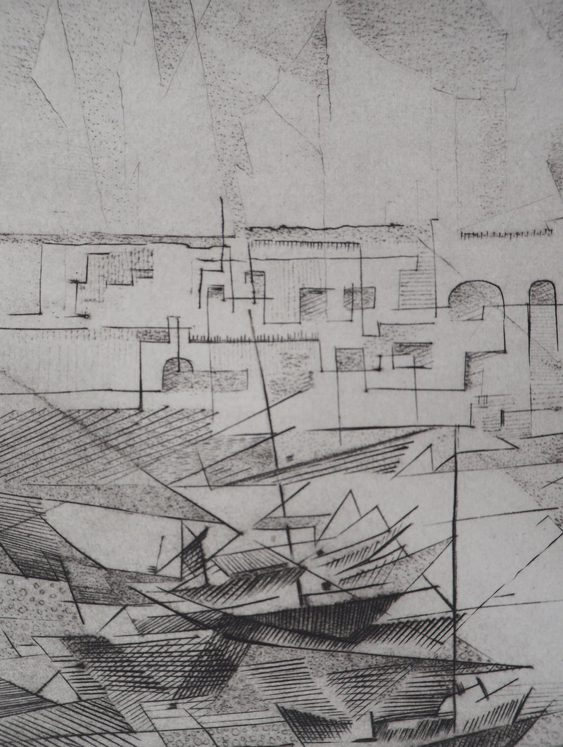 Germaine DE COSTER : Le petit port, 1979 - Gravure (détail)