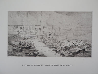 Germaine DE COSTER : Le petit port, 1979 - Gravure (détail)