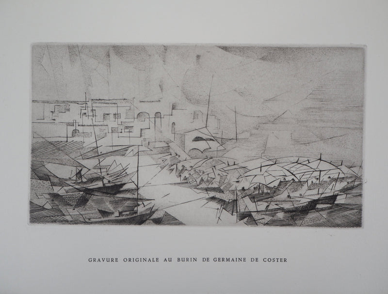 Germaine DE COSTER : Le petit port, 1979 - Gravure (détail)
