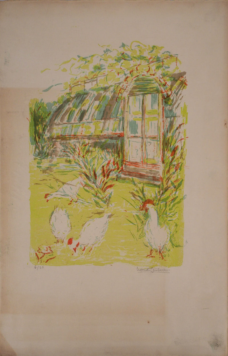 Marie-Madeleine DE COUBERTIN : La basse cour, poules et coqs - Lithographie
