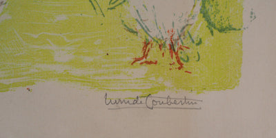 Marie-Madeleine DE COUBERTIN : La basse cour, poules et coqs - Lithographie (détail)