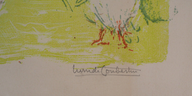 Marie-Madeleine DE COUBERTIN : La basse cour, poules et coqs - Lithographie (détail)