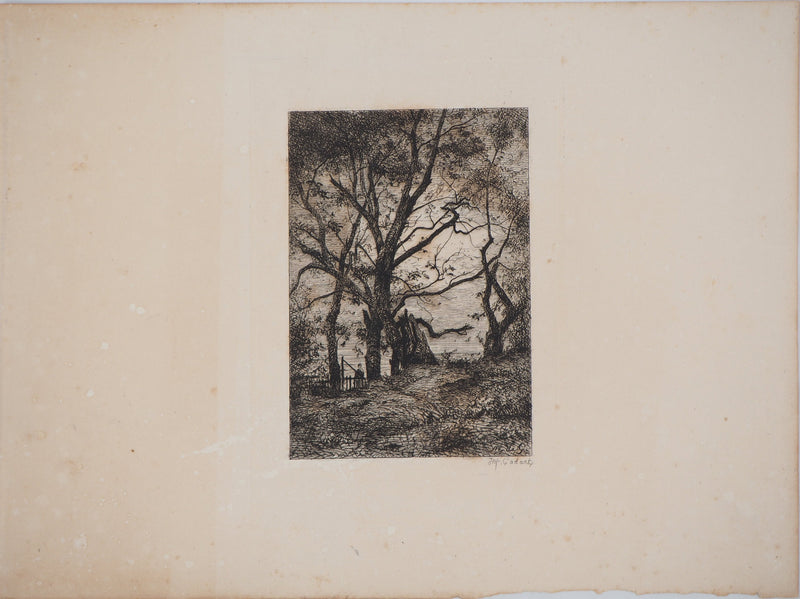 Marcellin DE GROISEILLIEZ : La barrière - Gravure (détail)