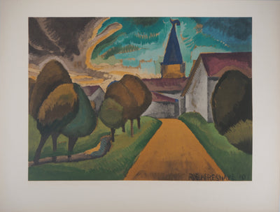 Roger DE LA FRESNAYE : L'entrée du village, Lithographie originale (photo de détail 3) - Crédit photo : Galerie Art.Paris