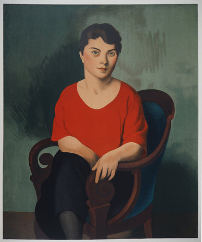 Roger DE LA FRESNAYE : Femme en rouge, Lithographie originale (vue générale) - Crédit photo : Galerie Art.Paris