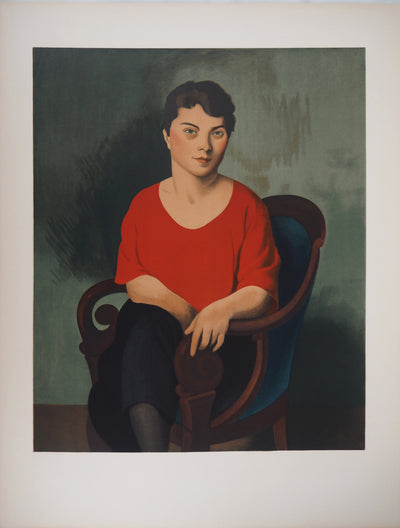 Roger DE LA FRESNAYE : Femme en rouge, Lithographie originale (photo de détail 2) - Crédit photo : Galerie Art.Paris