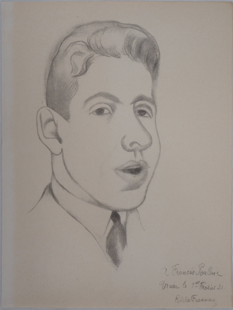 Roger DE LA FRESNAYE : Portrait de Francis Poulenc, Lithographie originale (vue générale) - Crédit photo : Galerie Art.Paris