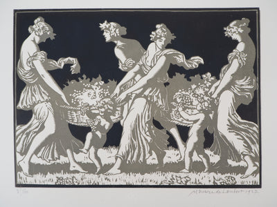 Maurice DE LAMBERT : Hommage à Bacchus, les vendanges, 1927 - Gravure sur bois