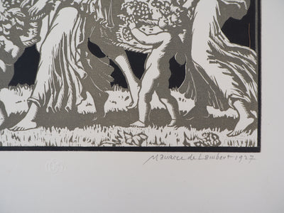 Maurice DE LAMBERT : Hommage à Bacchus, les vendanges, 1927 - Gravure sur bois (détail)