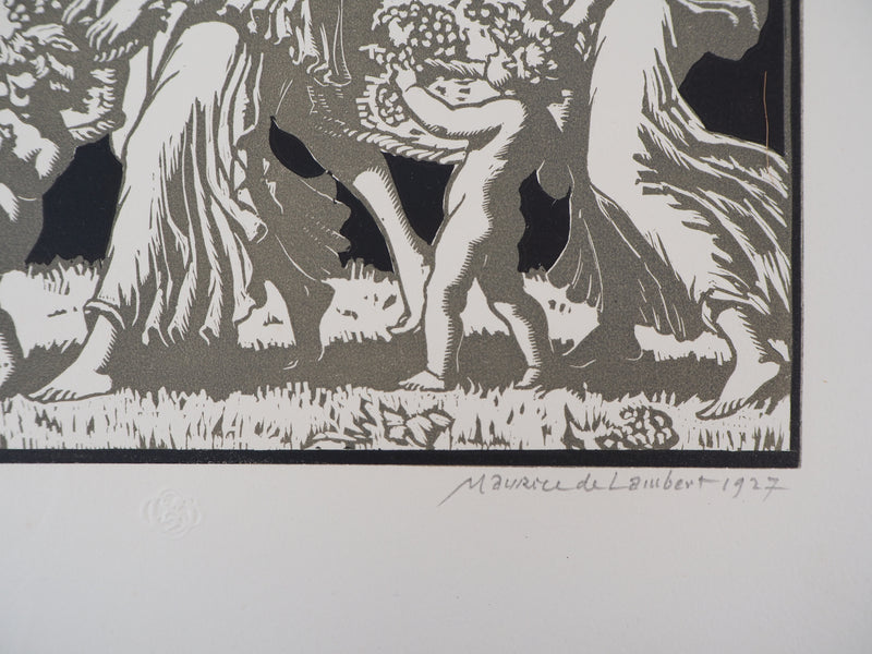 Maurice DE LAMBERT : Hommage à Bacchus, les vendanges, 1927 - Gravure sur bois (détail)