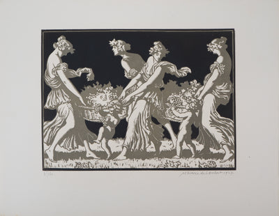 Maurice DE LAMBERT : Hommage à Bacchus, les vendanges, 1927 - Gravure sur bois (détail)