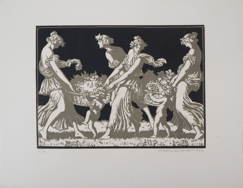Maurice DE LAMBERT : Hommage à Bacchus, les vendanges, 1927 - Gravure sur bois (détail)
