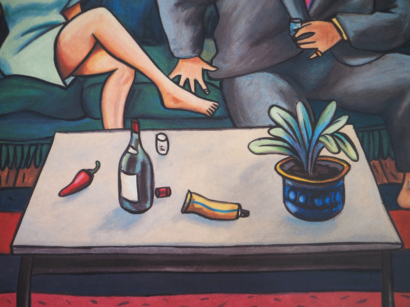 Jacques DE DE LOUSTAL : Couple au salon - Lithographie (détail)