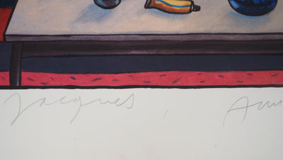 Jacques DE DE LOUSTAL : Couple au salon - Lithographie (détail)