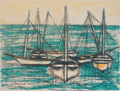 Gaëtan DE ROSNAY : Les barques de pêcheurs, 1984 - Lithographie