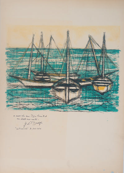 Gaëtan DE ROSNAY : Les barques de pêcheurs, 1984 - Lithographie (détail)