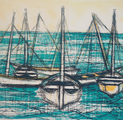 Gaëtan DE ROSNAY : Les barques de pêcheurs, 1984 - Lithographie (détail)
