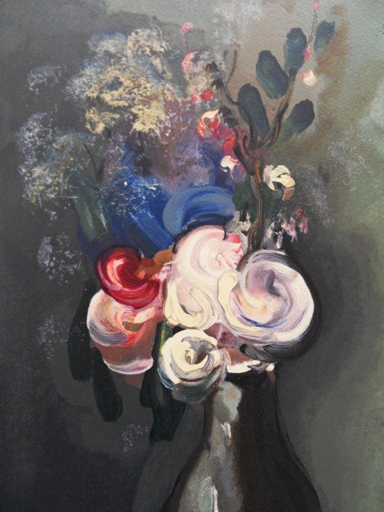 Maurice DE VLAMINCK : Le bouquet de roses - Lithographie (détail)