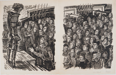 Albert DECARIS : La révolte des marins contre Colomb, vers 1955 - Gravure