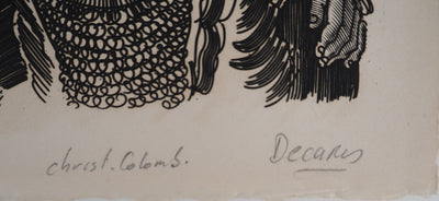 Albert DECARIS : La révolte des marins contre Colomb, vers 1955 - Gravure (détail)