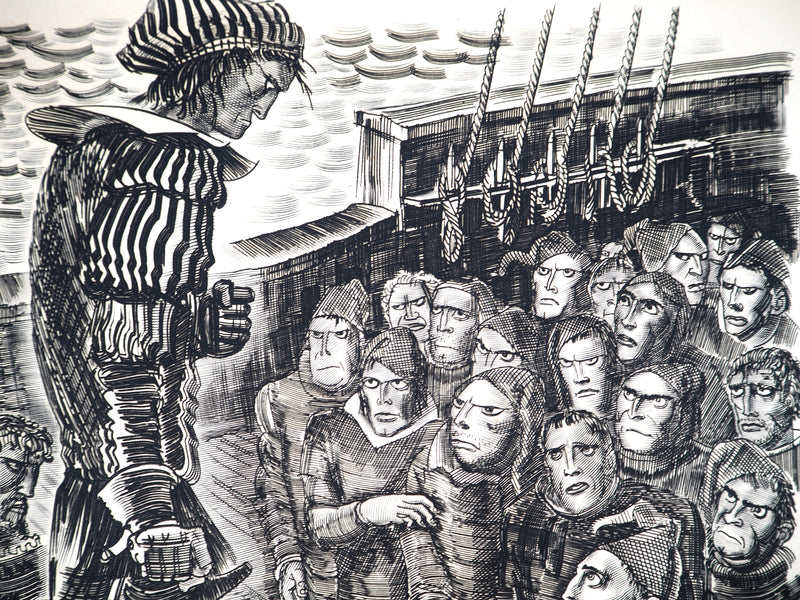 Albert DECARIS : La révolte des marins contre Colomb, vers 1955 - Gravure (détail)