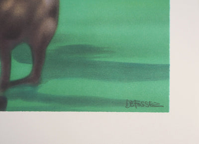 Alfred DEFOSSEZ : Au galop - Lithographie (détail)