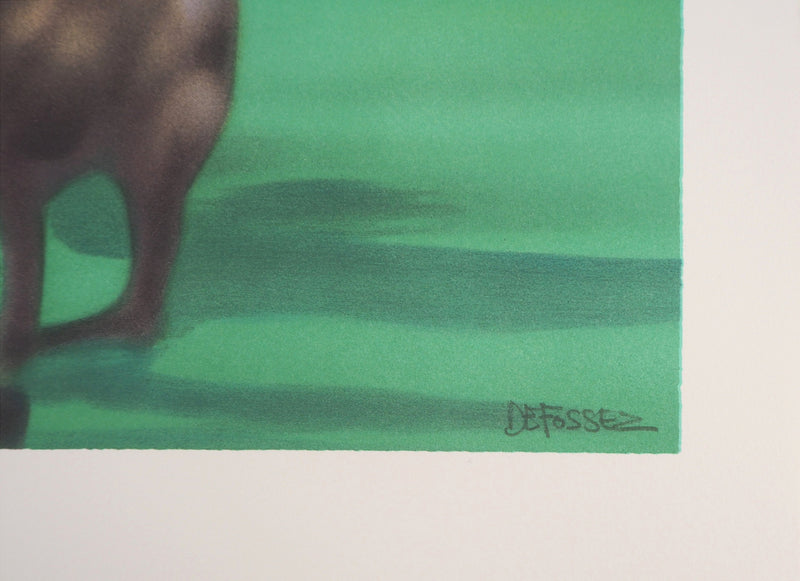 Alfred DEFOSSEZ : Au galop - Lithographie (détail)