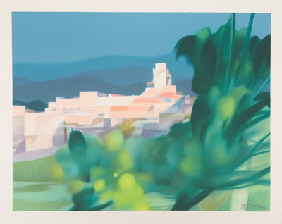 Alfred DEFOSSEZ : Vue du village de montagnes - Lithographie