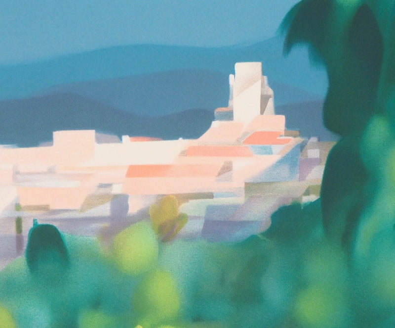 Alfred DEFOSSEZ : Vue du village de montagnes - Lithographie (détail)