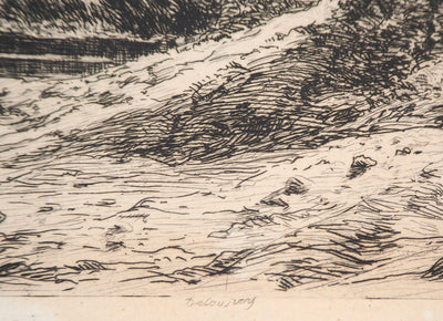 Alfred-Alexandre DELAUNEY : Ruisseau dans le forêt - Gravure (détail)